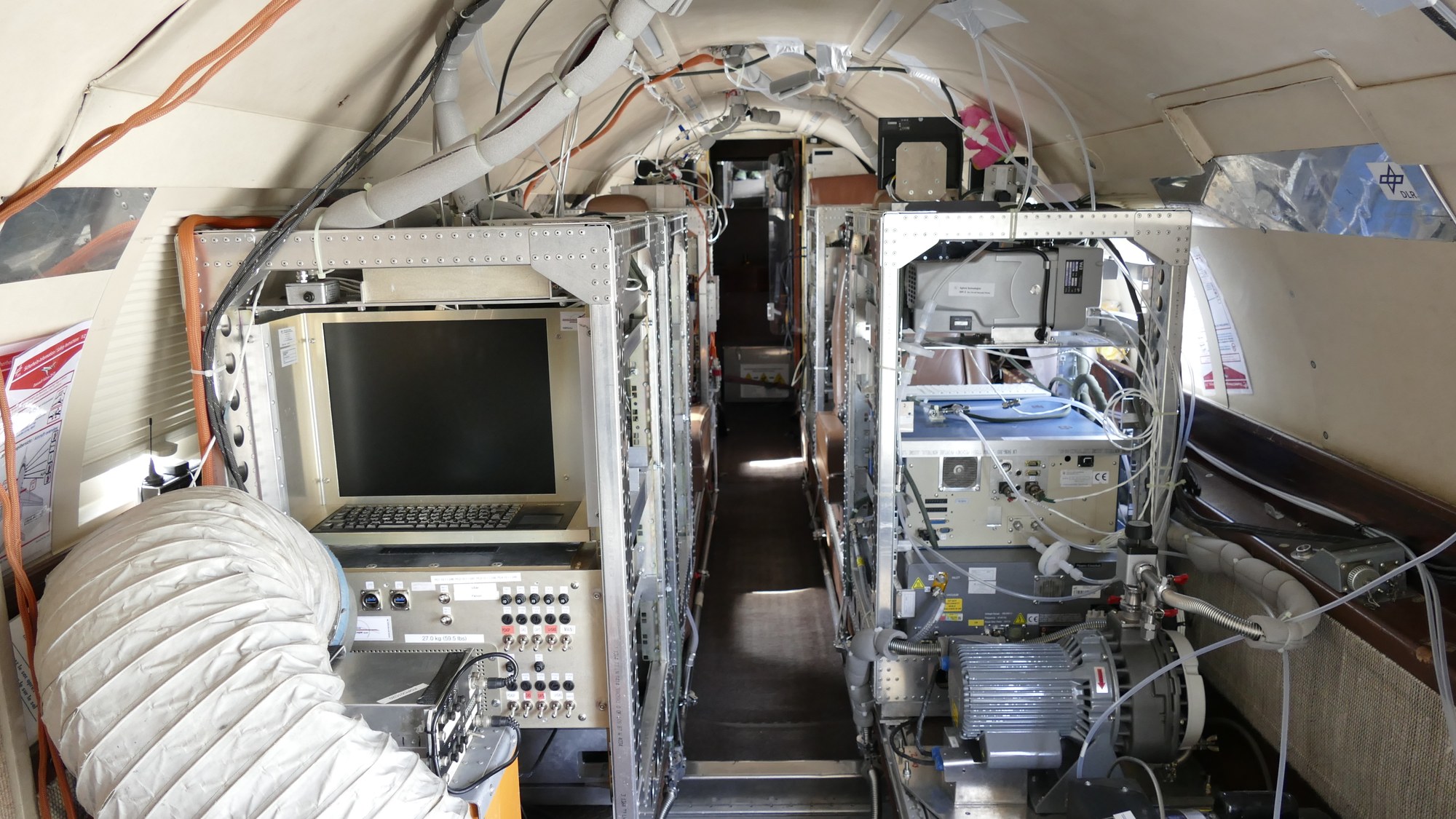 Mission instrumentation in the cabin of the research aircraft Falcon 20E-5 (D-CMET)