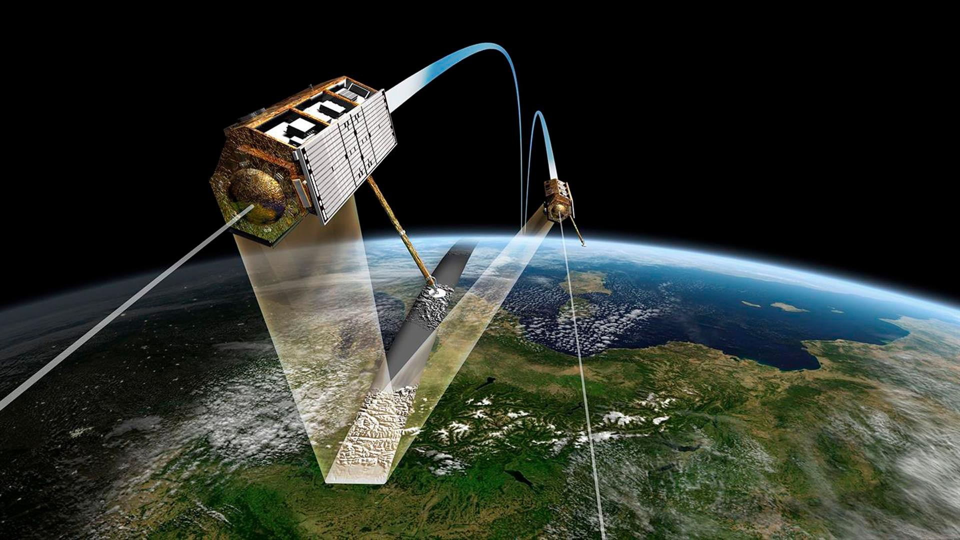 Artist's impression of the TanDEM-X and TerraSAR-X satellites in orbit