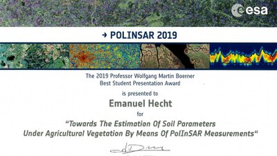 Emanuel Hecht received the Prof. Boerner Student Award at ESA's PolinSAR Workshop