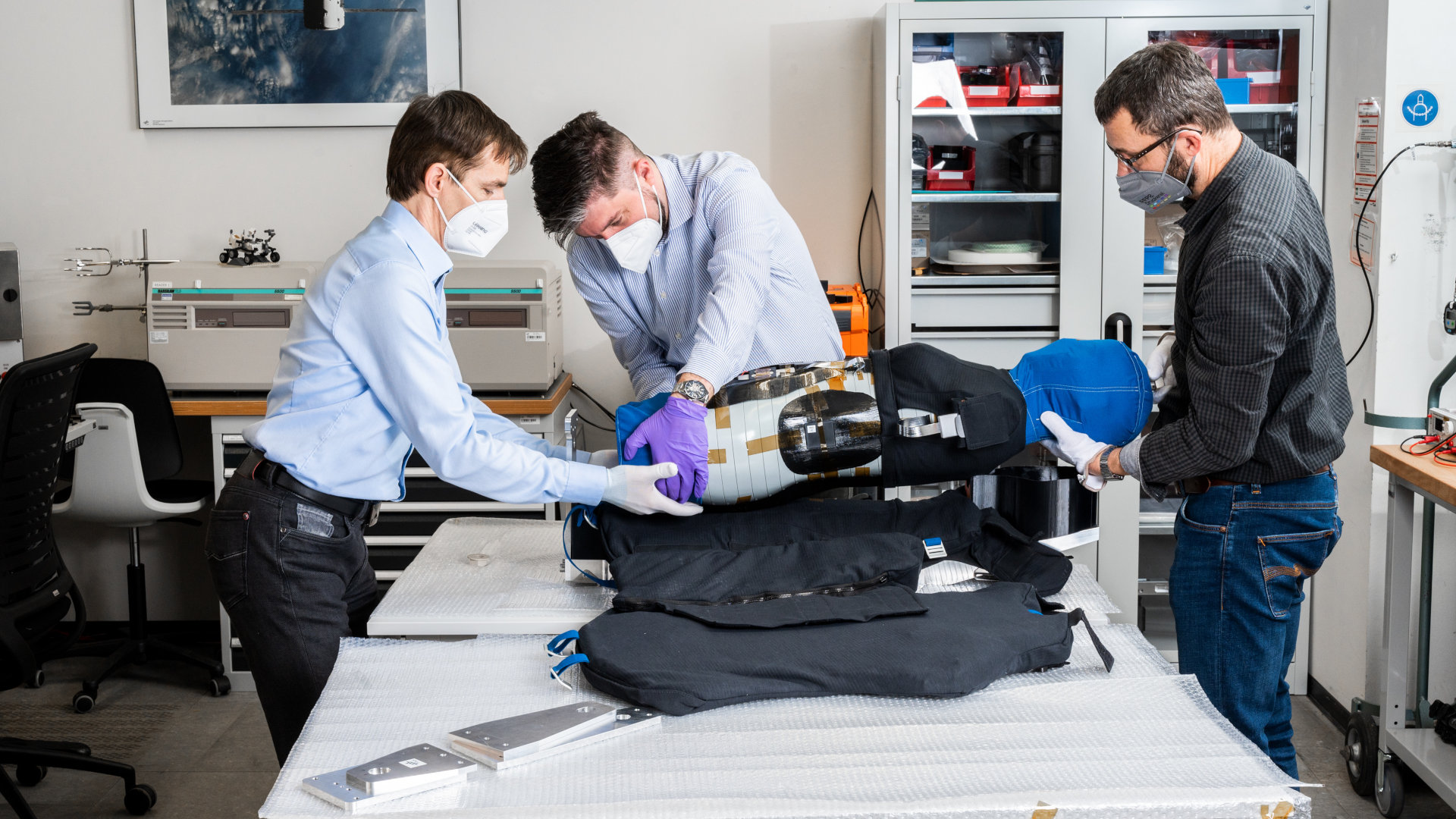 Putting on the radiation vest
