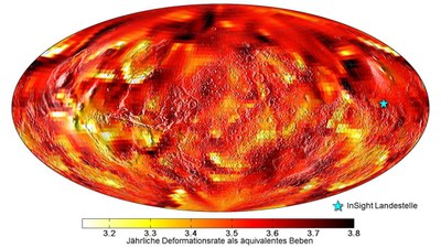 Annual increase in deformation, expressed as the magnitude of an equivalent marsquake