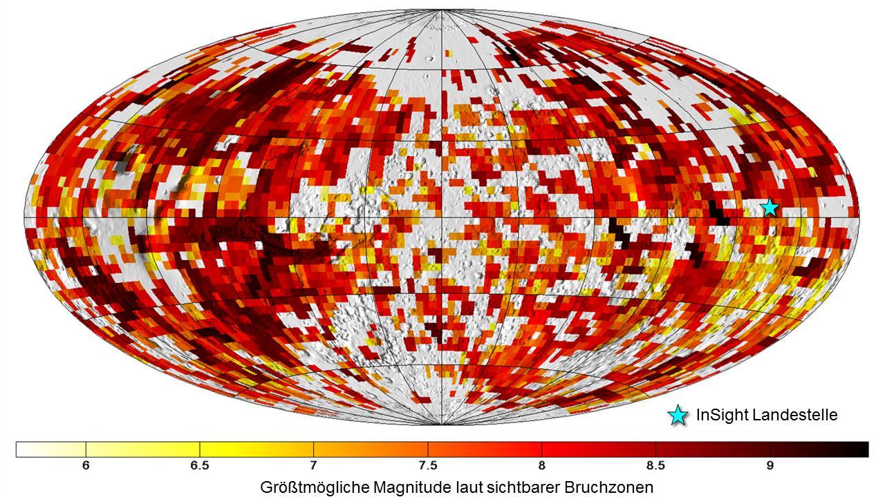 Maximum magnitude of quakes, assuming that the fracture zones visible on the surface