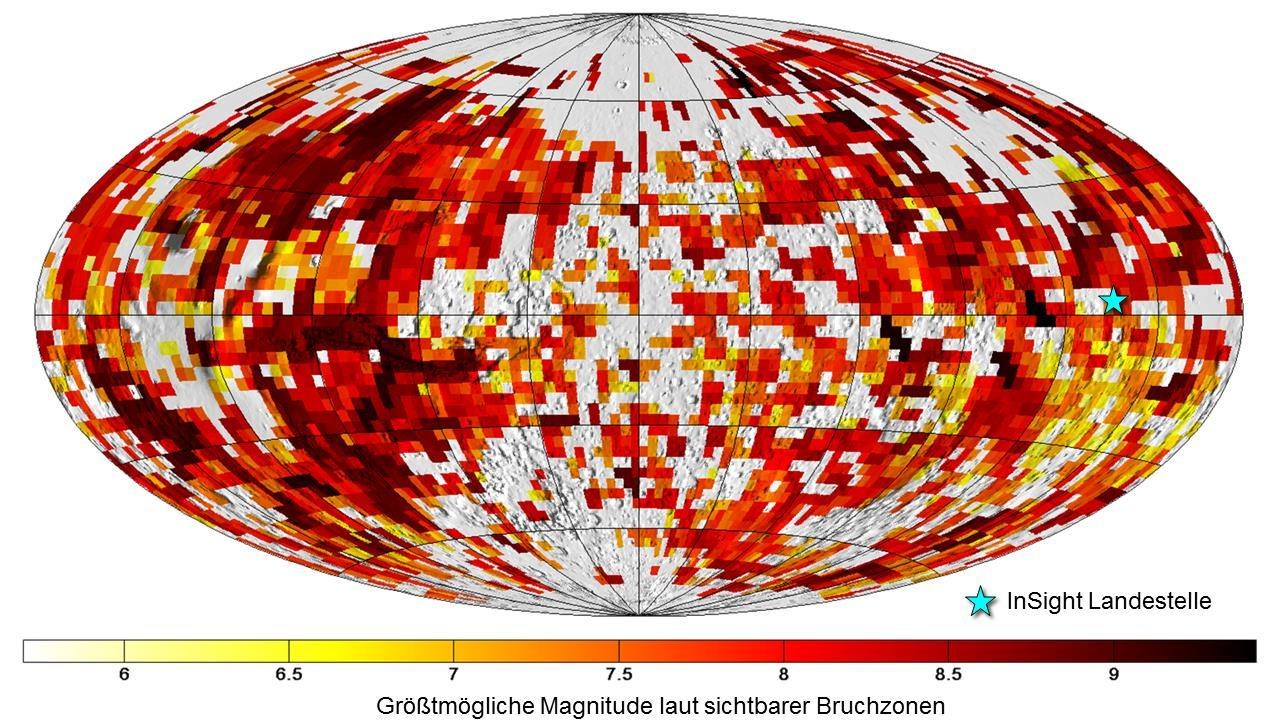 Maximum magnitude of quakes, assuming that the fracture zones visible on the surface