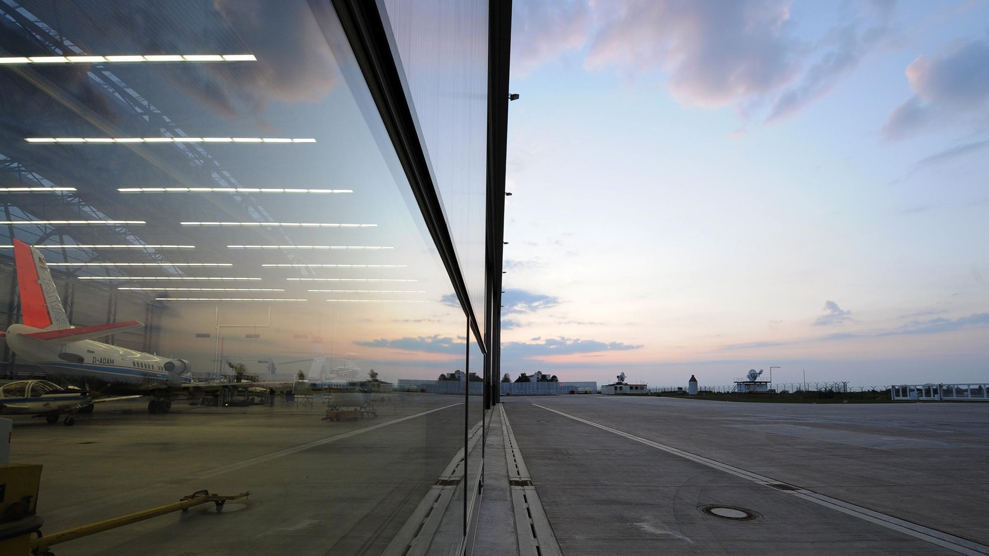 Hangar with research aircraft fleet
