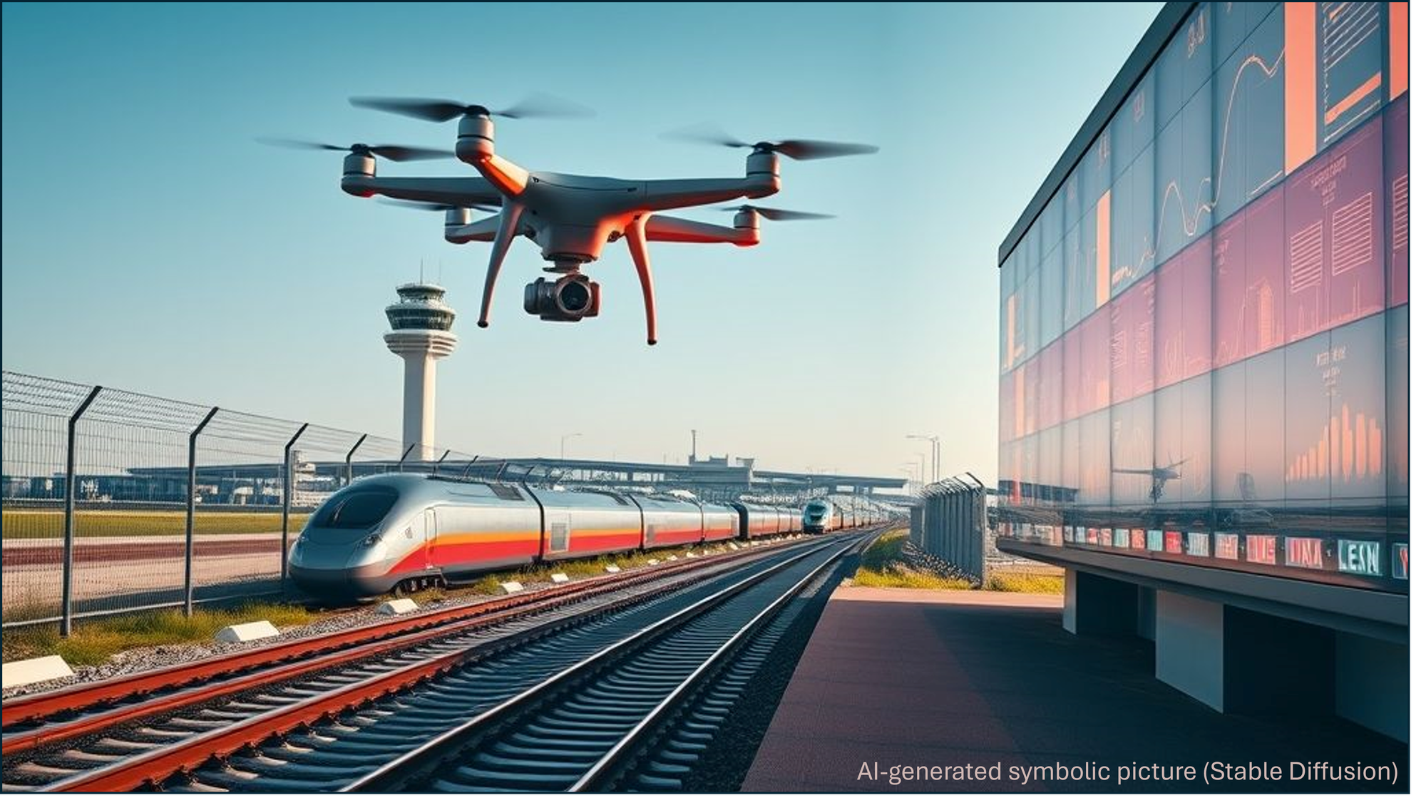 Drone flying above a train in motion