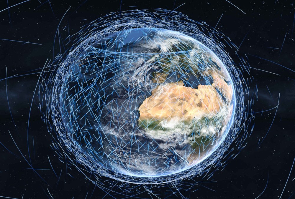 Earth with satellites