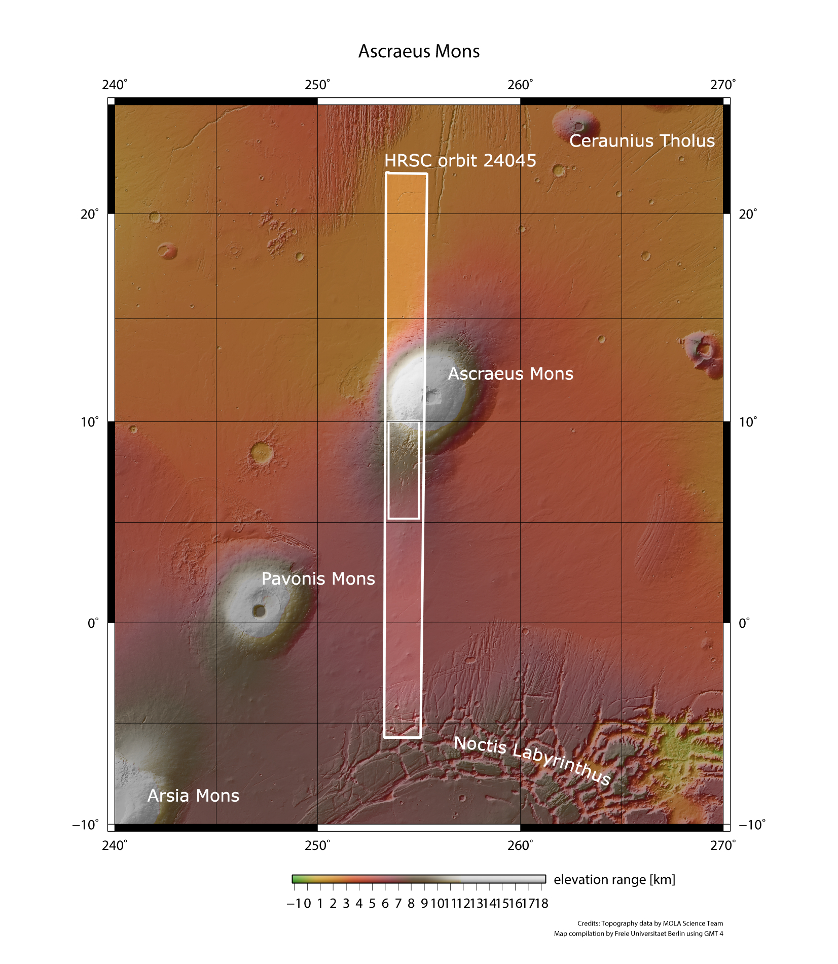 Tharsis Montes – north of the Martian equator