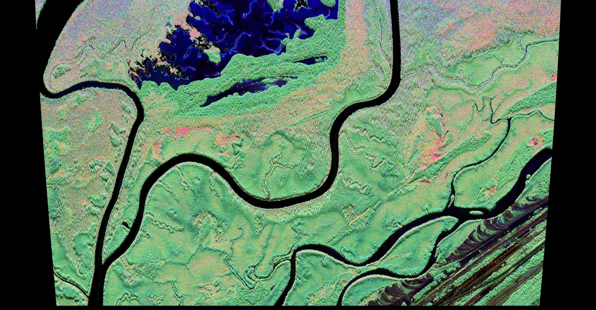 The 'Port-Gentil' test area imaged by the F-SAR radar sensor in L-band (23-centimetre wavelength)