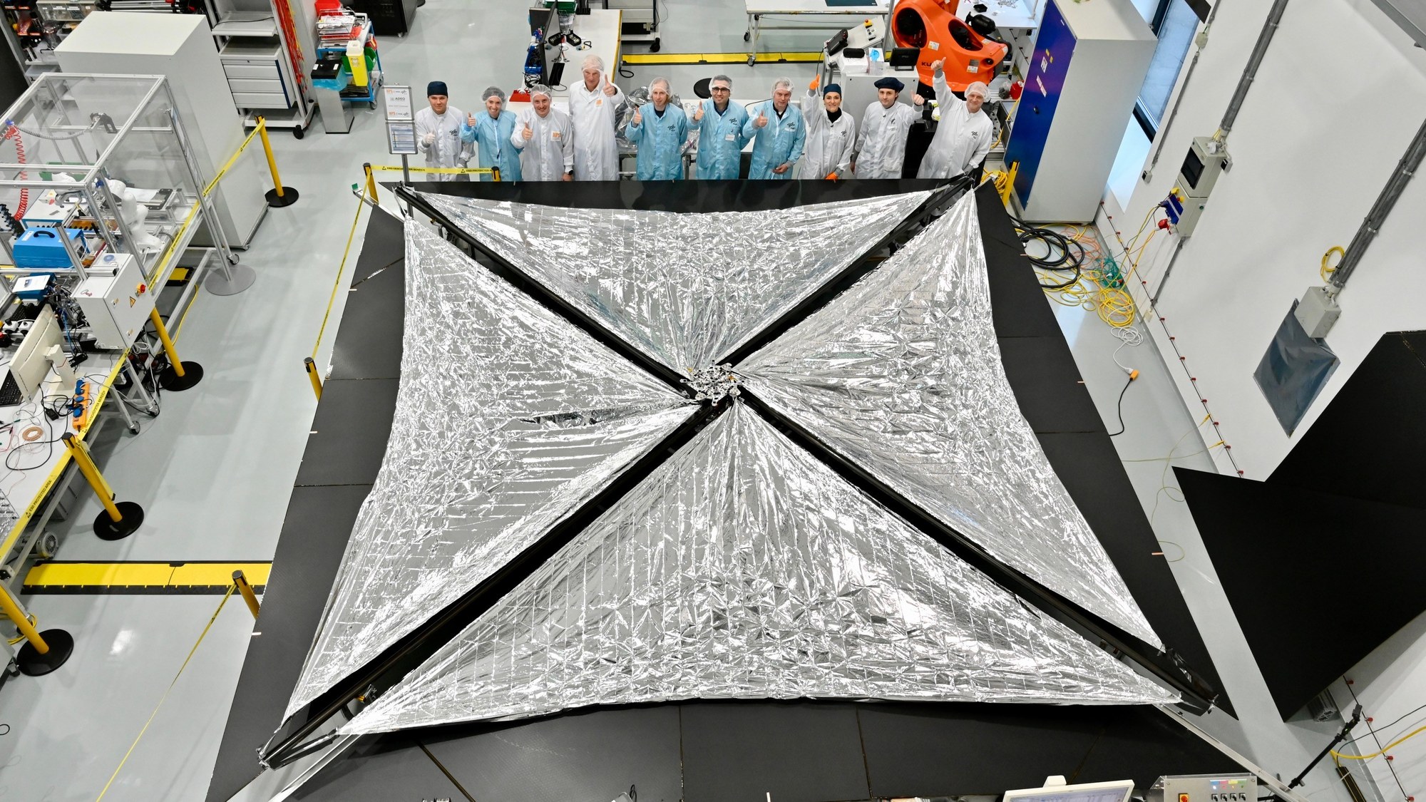 ADEO-L braking sail successfully deployed in the laboratory