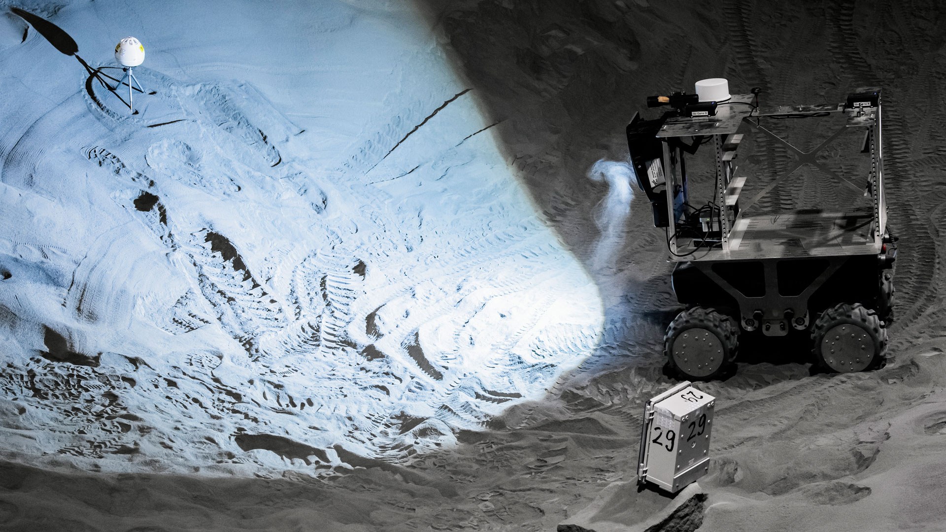 A rover explores rough terrain