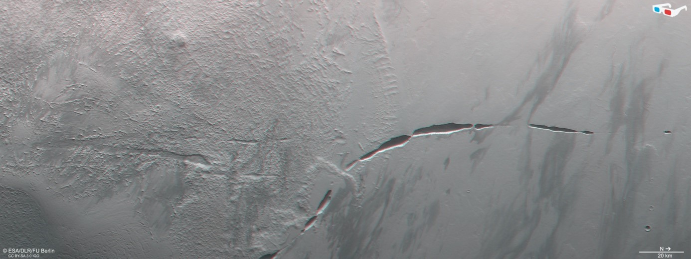 (3D) anaglyph image of the Aganippe Fossa region