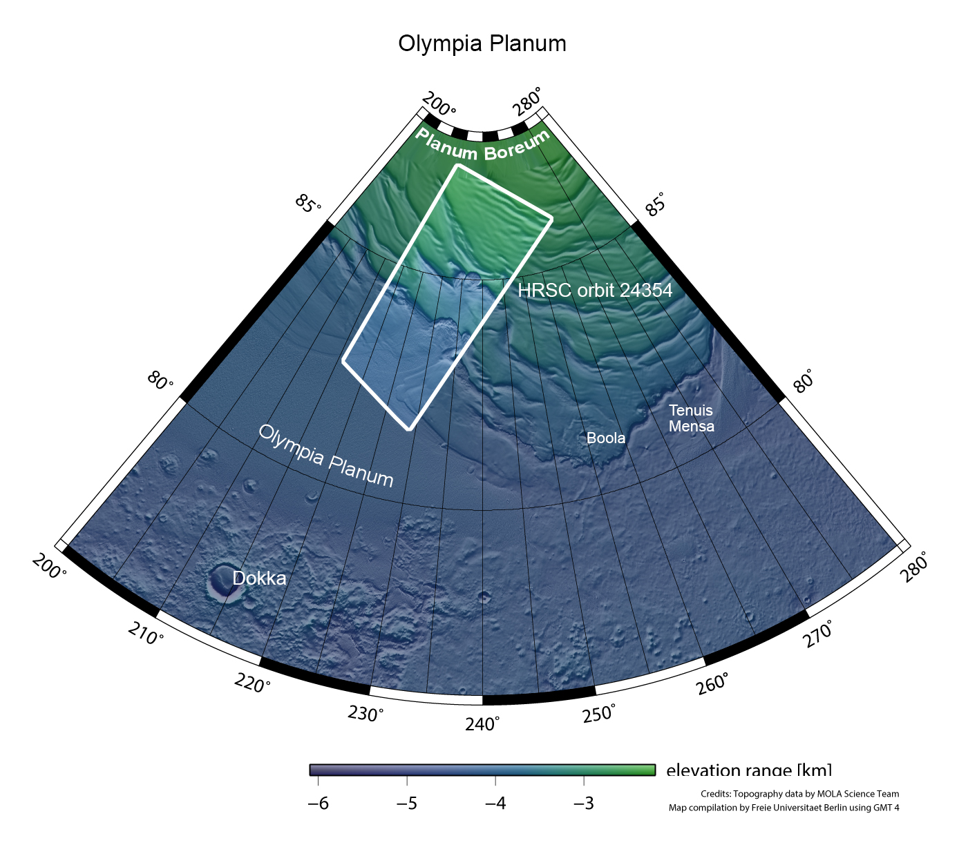 Mars: topographical map of the western north polar region