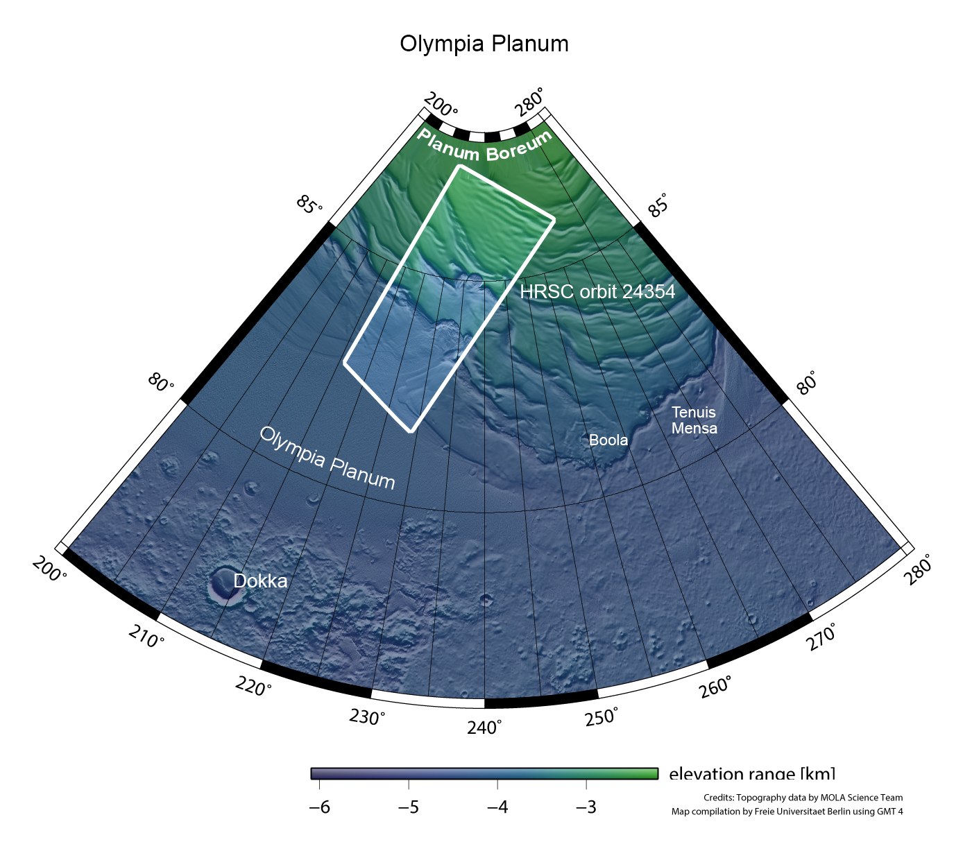 Mars: topographical map of the western north polar region