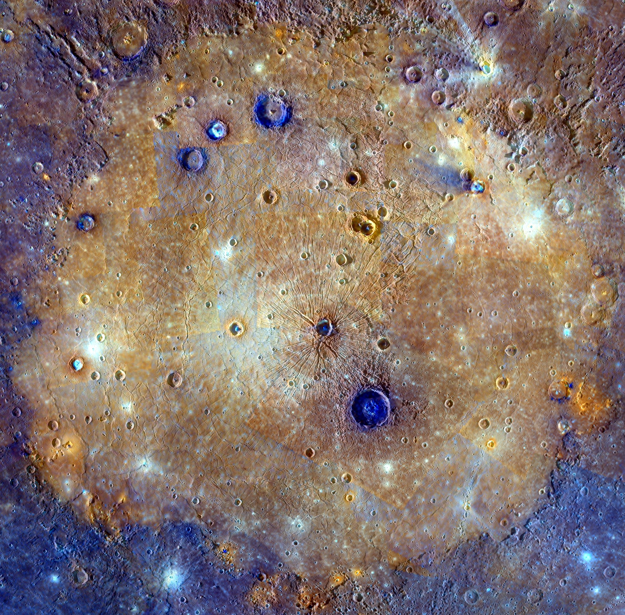 The Caloris impact basin in false colours from the MESSENGER mission