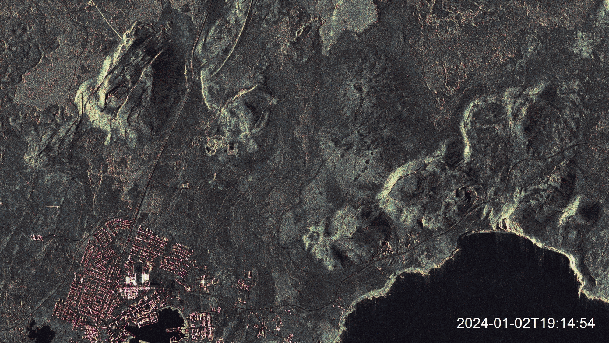 Animated representation of the second eruption of 14 January 2024 on the northern outskirts of Grindavík