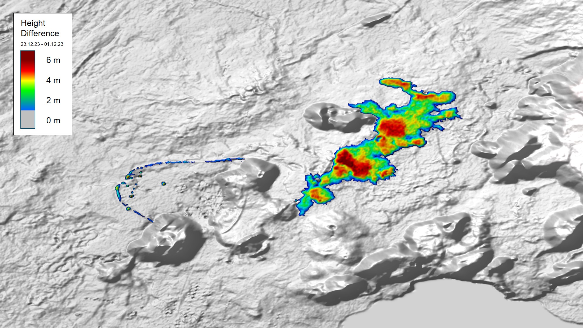 Difference between the two elevation models on 1 December 2023 and 23 December 2023