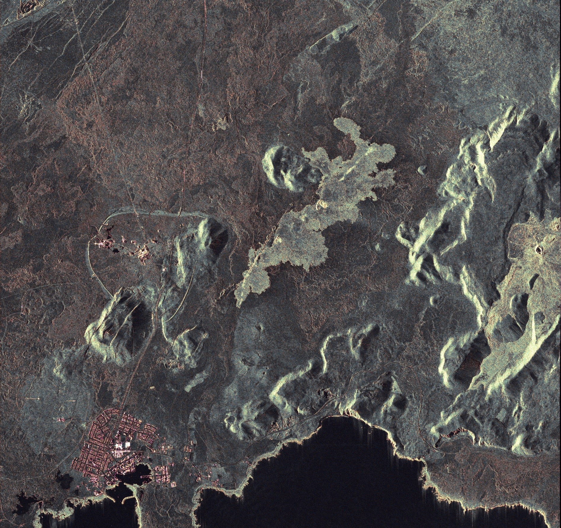 Spotlight image taken by the TanDEM-X satellite on 22 December 2023, four days after the eruption began