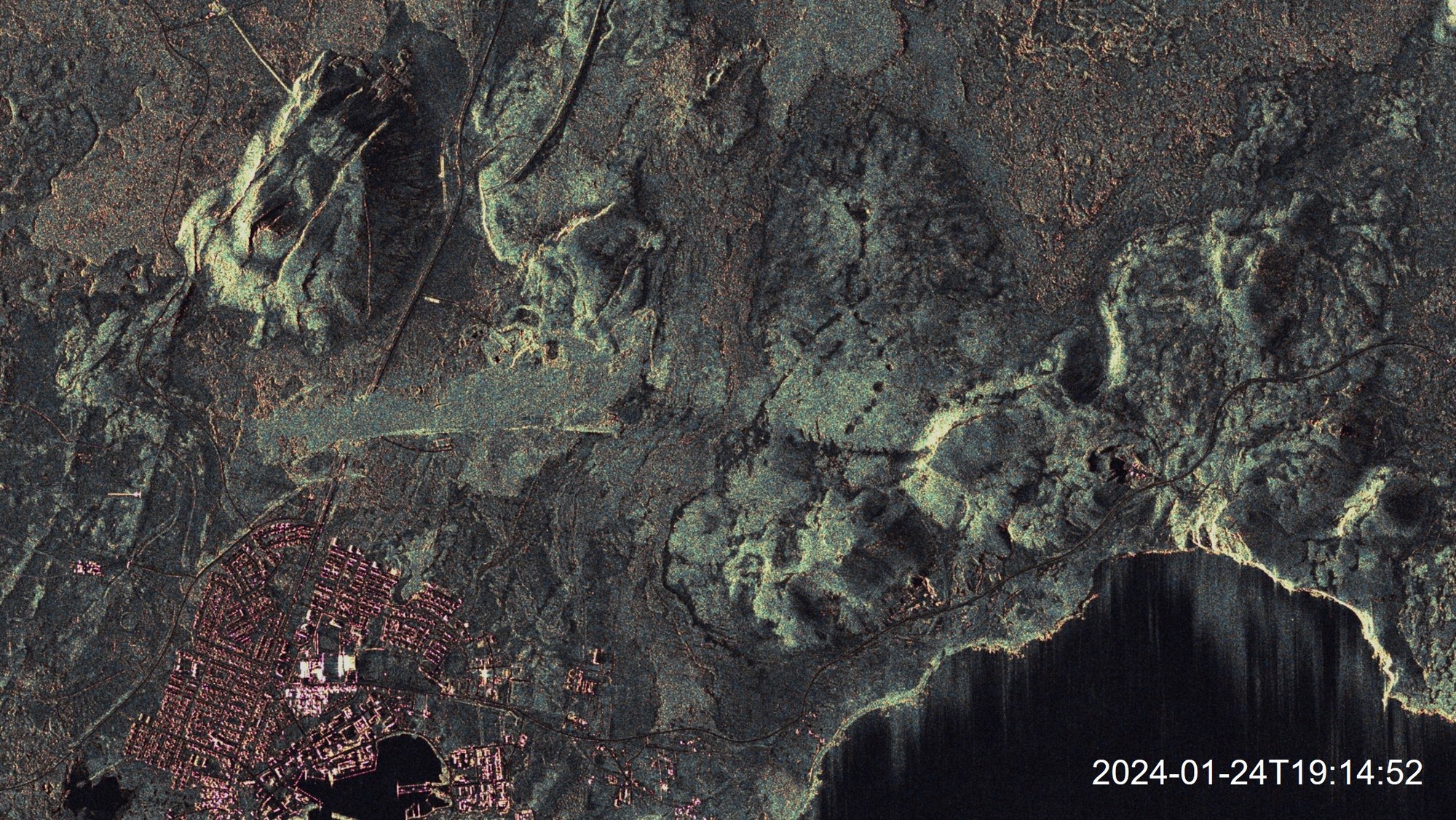 Spotlight image of the TanDEM-X satellite taken on 24 January 2024 showing the lava flow north of Grindavík