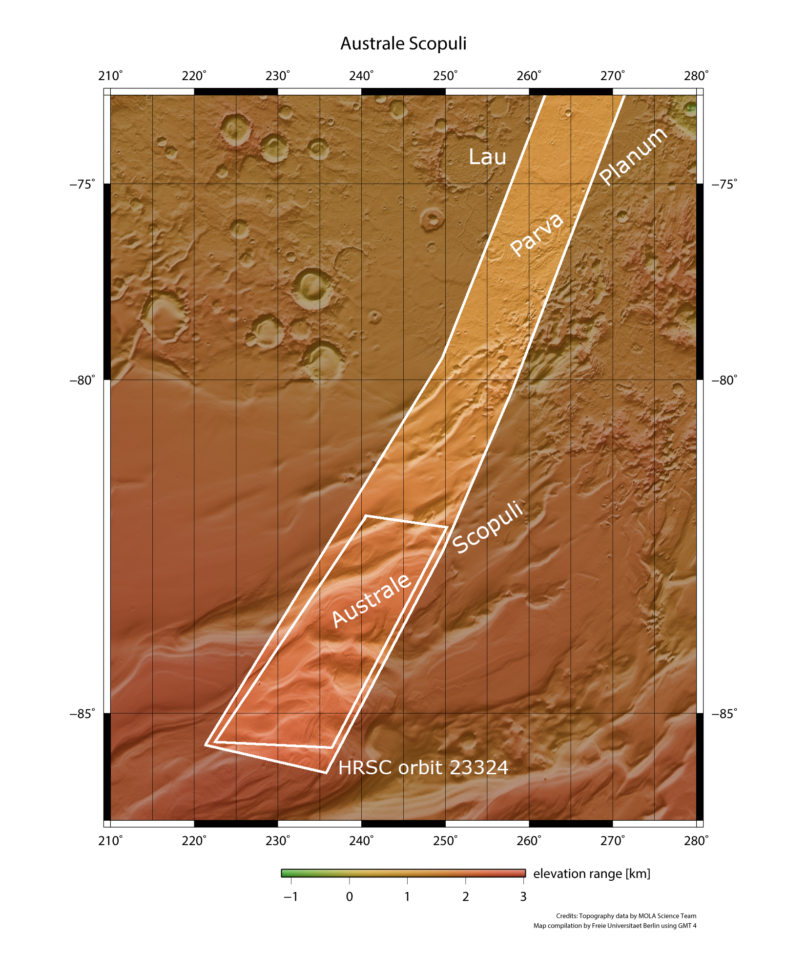 Overview map of the Australe Scopuli region at the South Pole