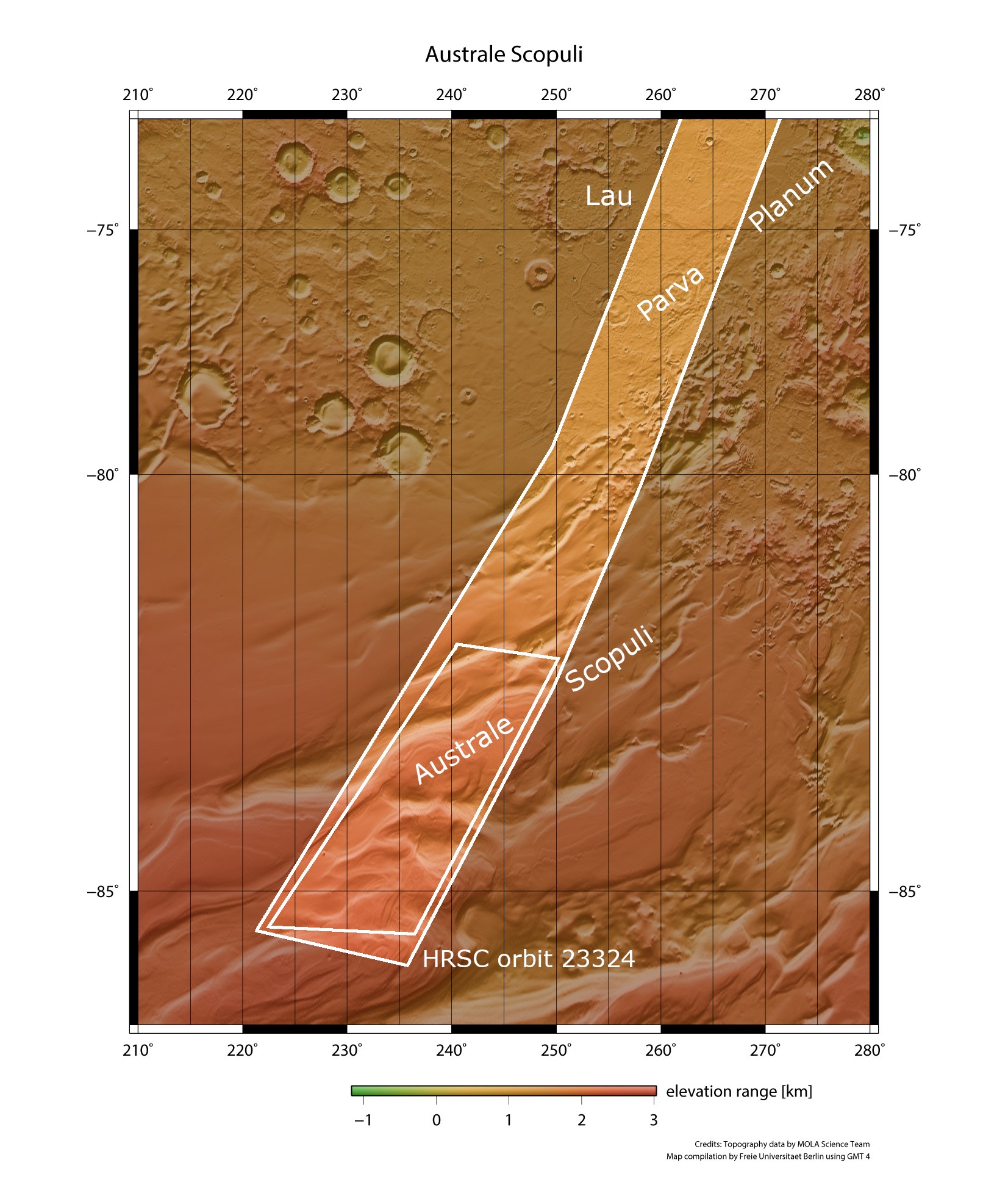 Overview map of the Australe Scopuli region at the South Pole