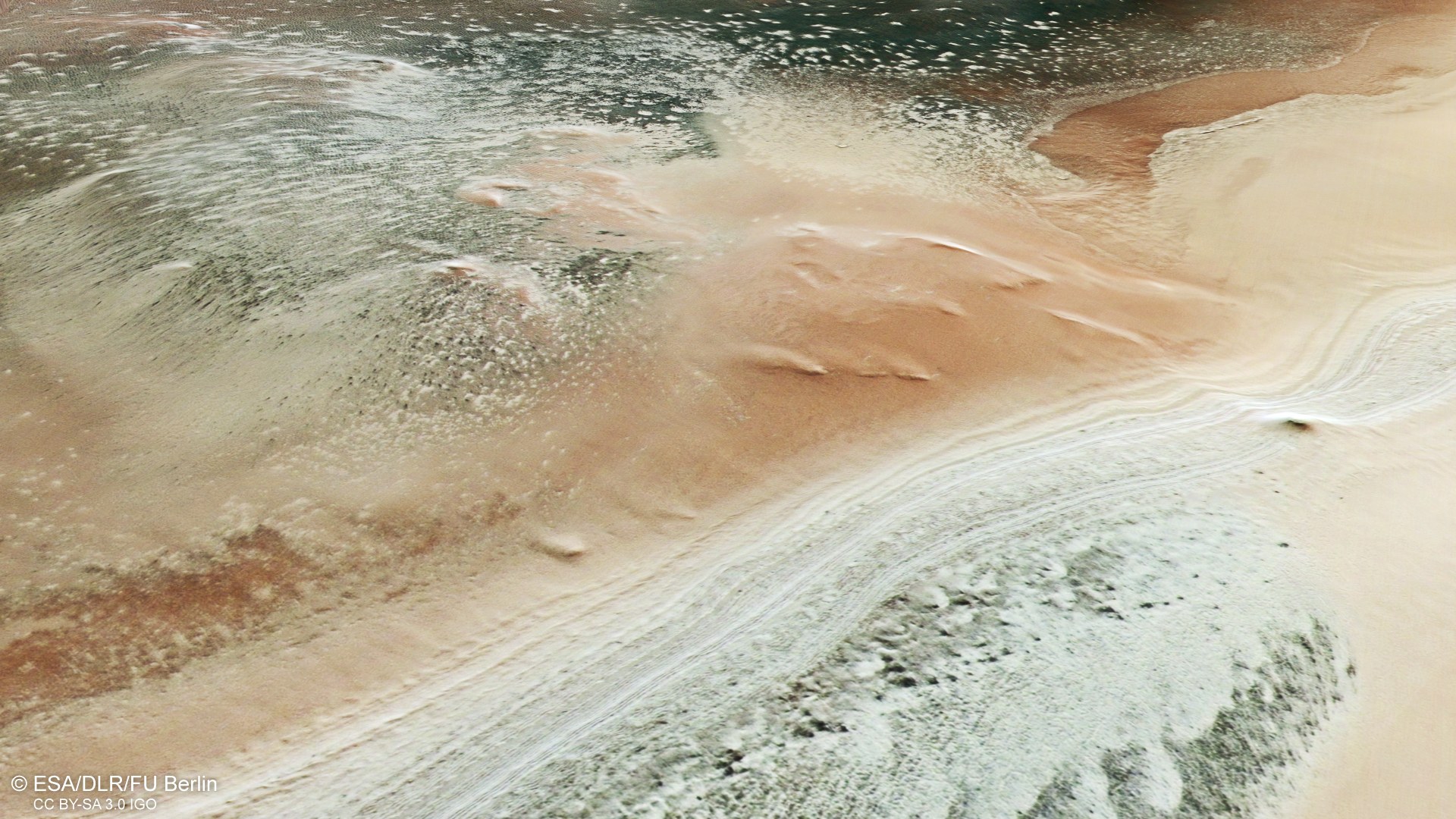 Perspective view from the west of the layered polar deposits in the 'Australe Scopuli' region