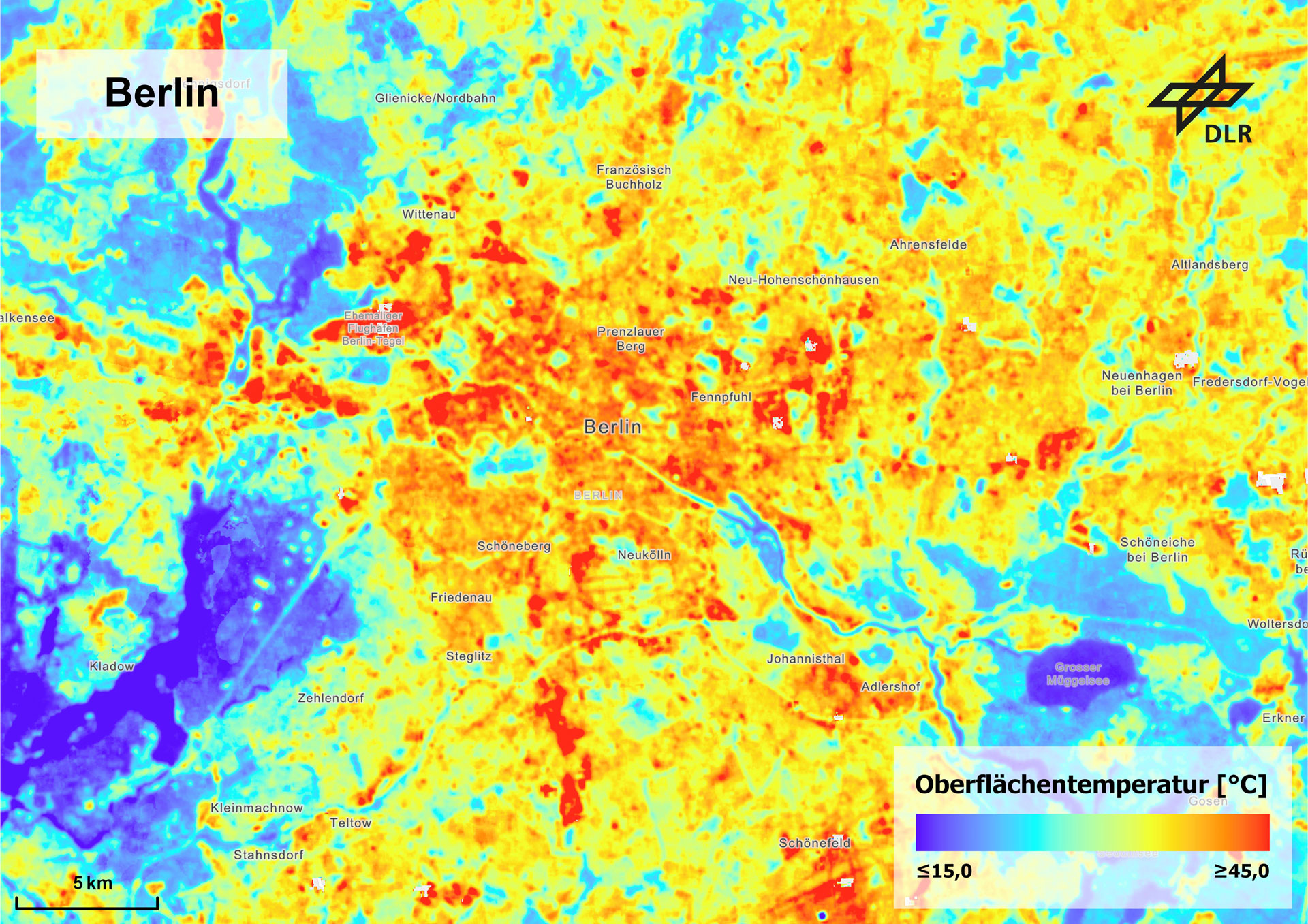 Berlin: Varying surface temperatures