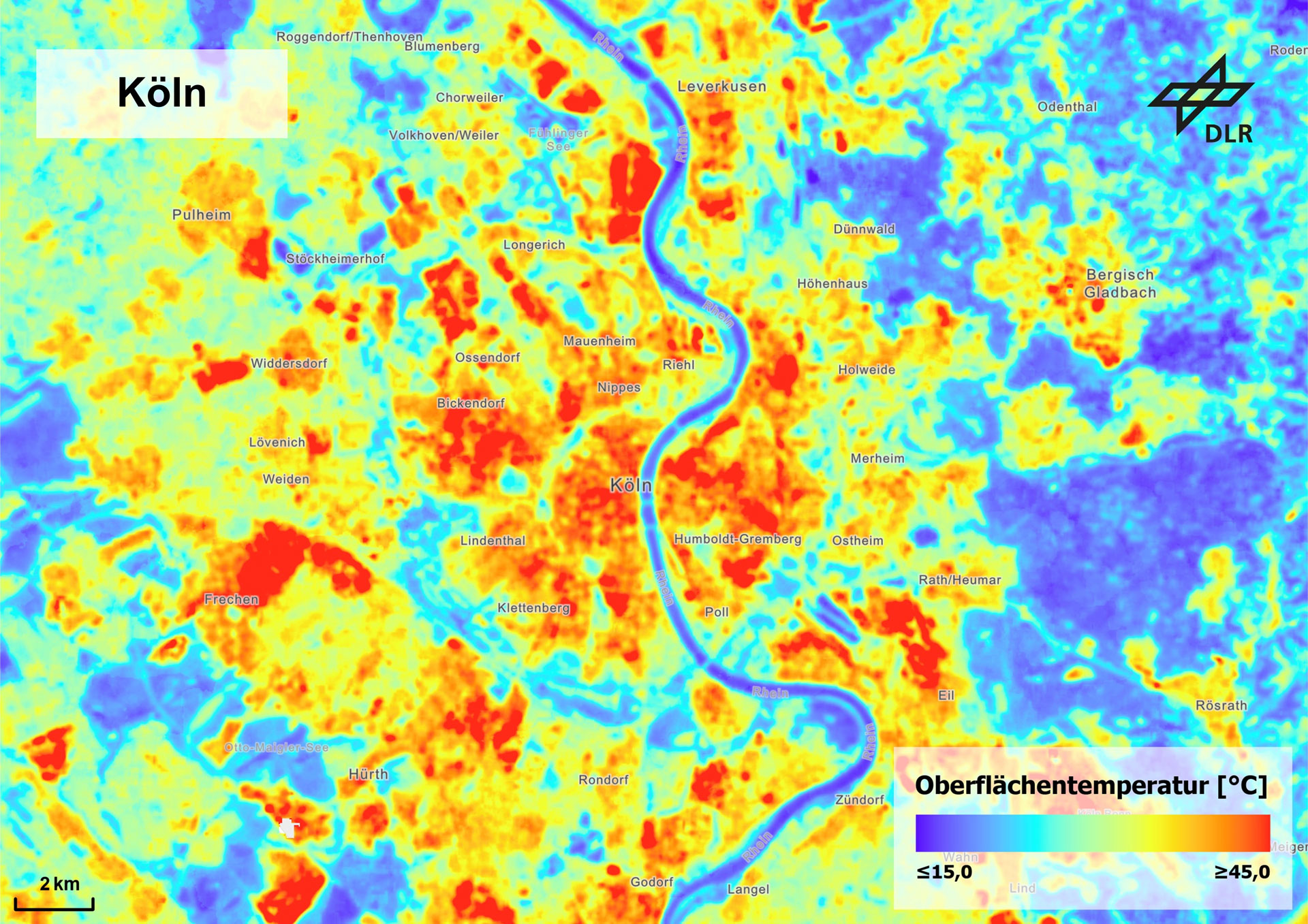 Cologne: Varying surface temperatures