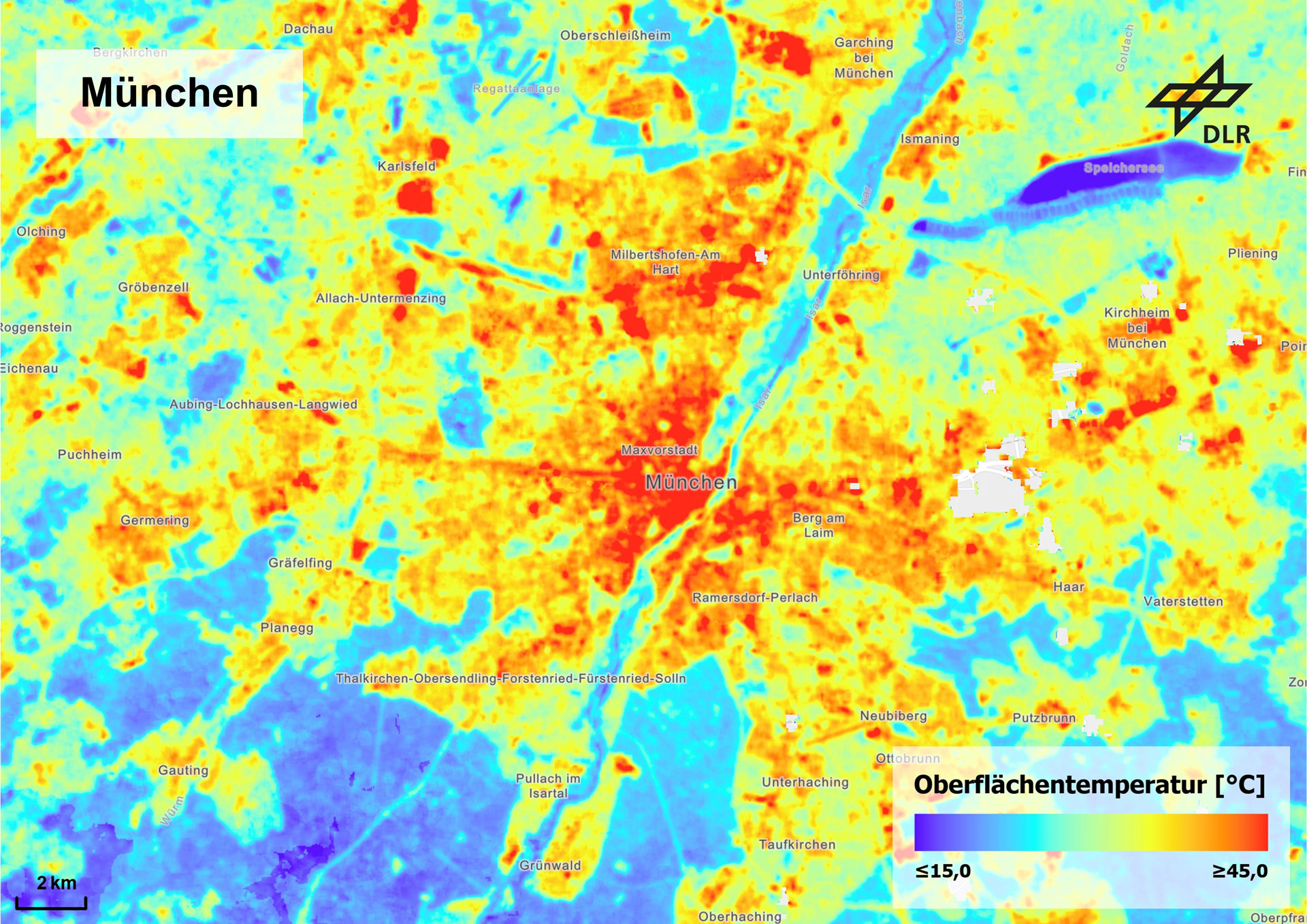 Munich: Varying surface temperatures