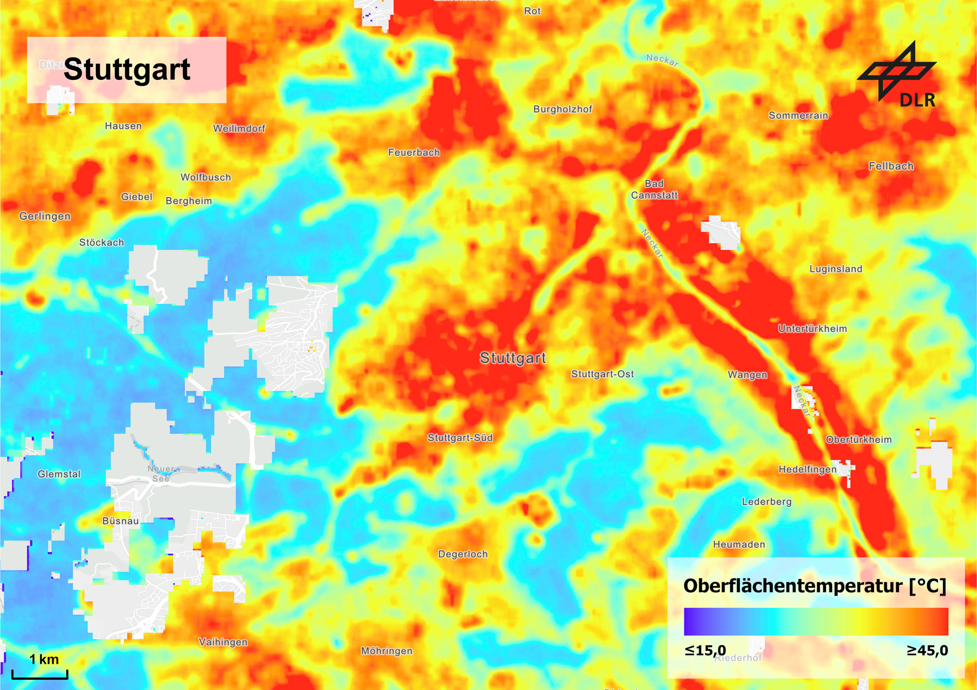Stuttgart: Varying surface temperatures