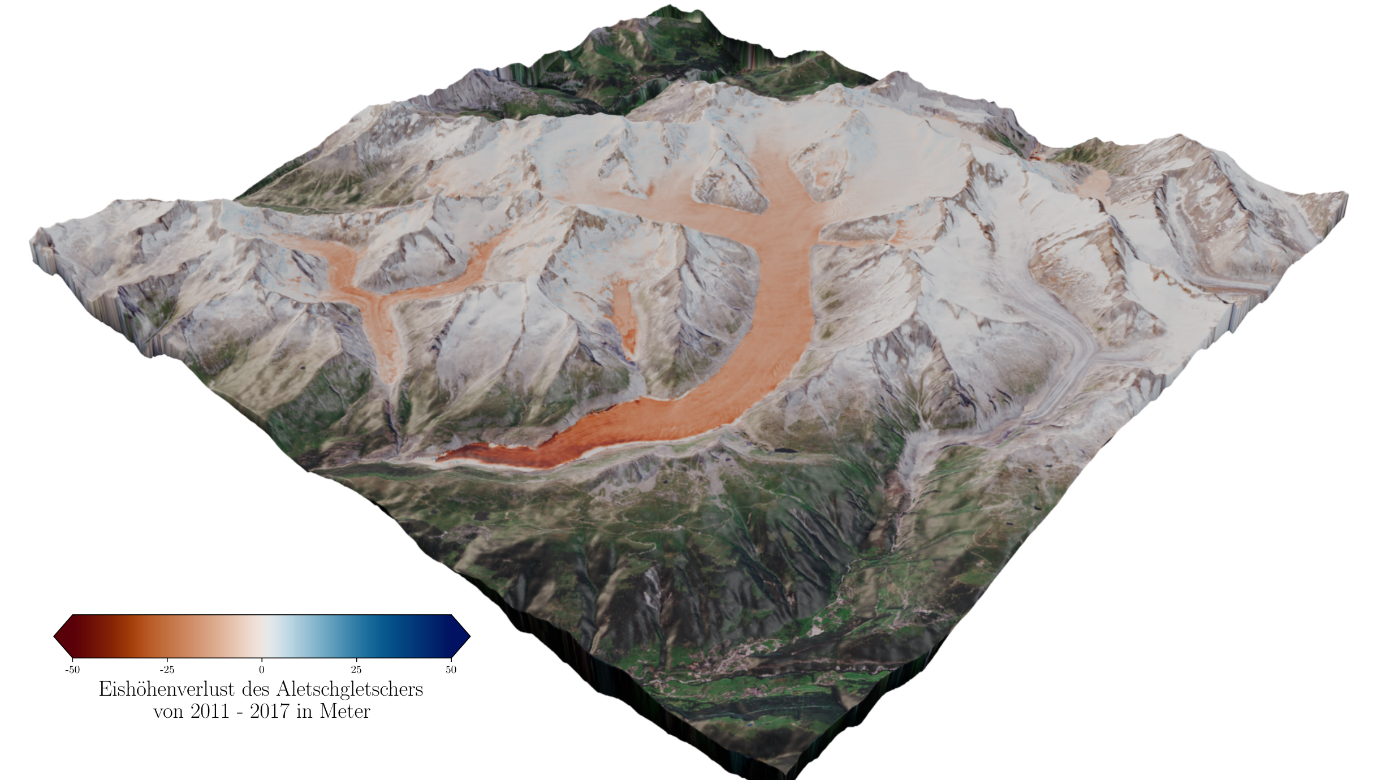 Elevation change of Grosser Aletschgletscher between 2011 and 2017