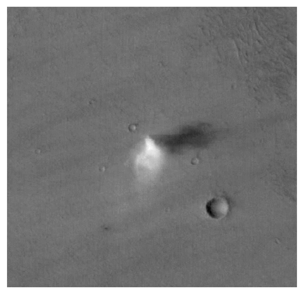 A dust devil 'caught in the act' by the HRSC