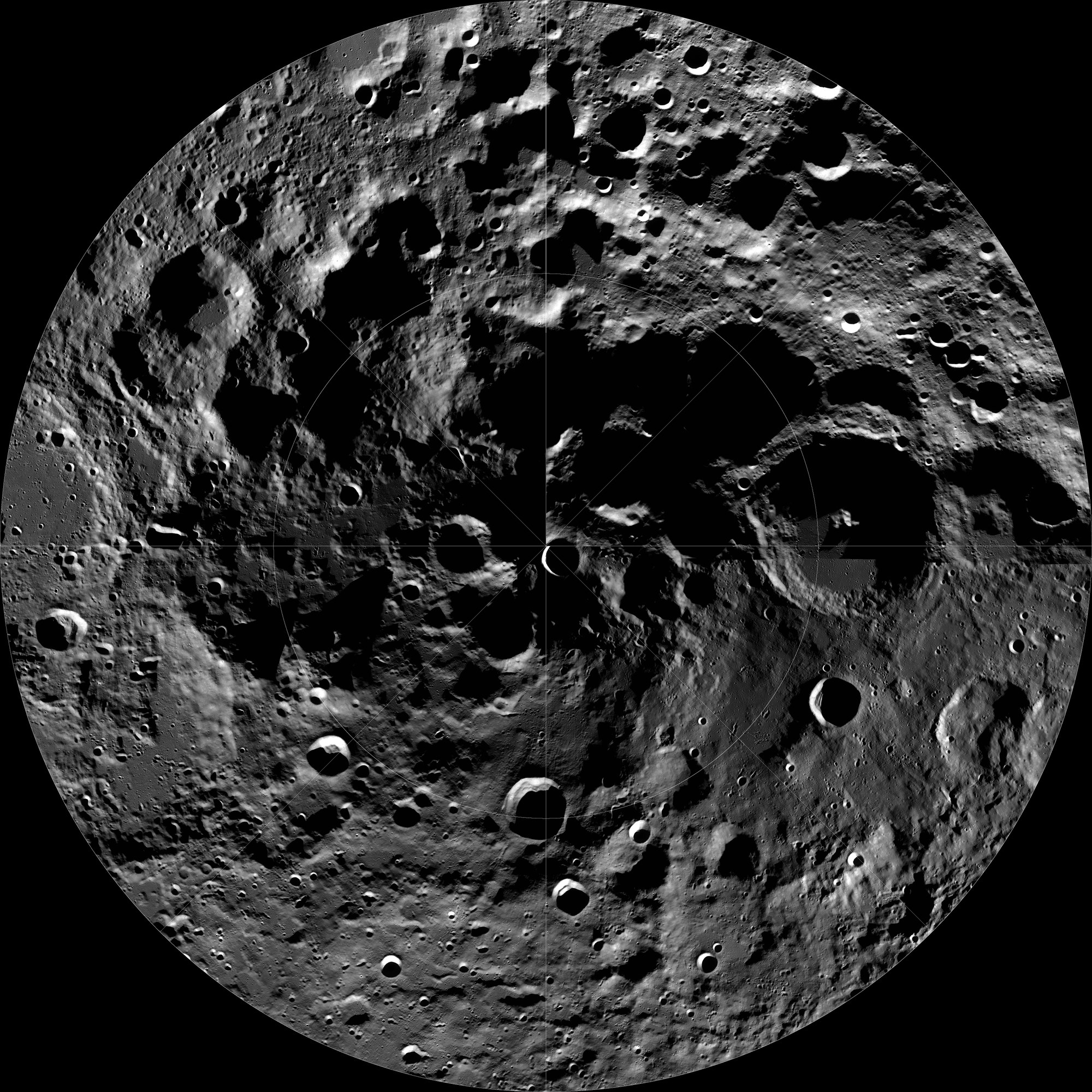 Crater in permanent shadow at the south pole of the Moon