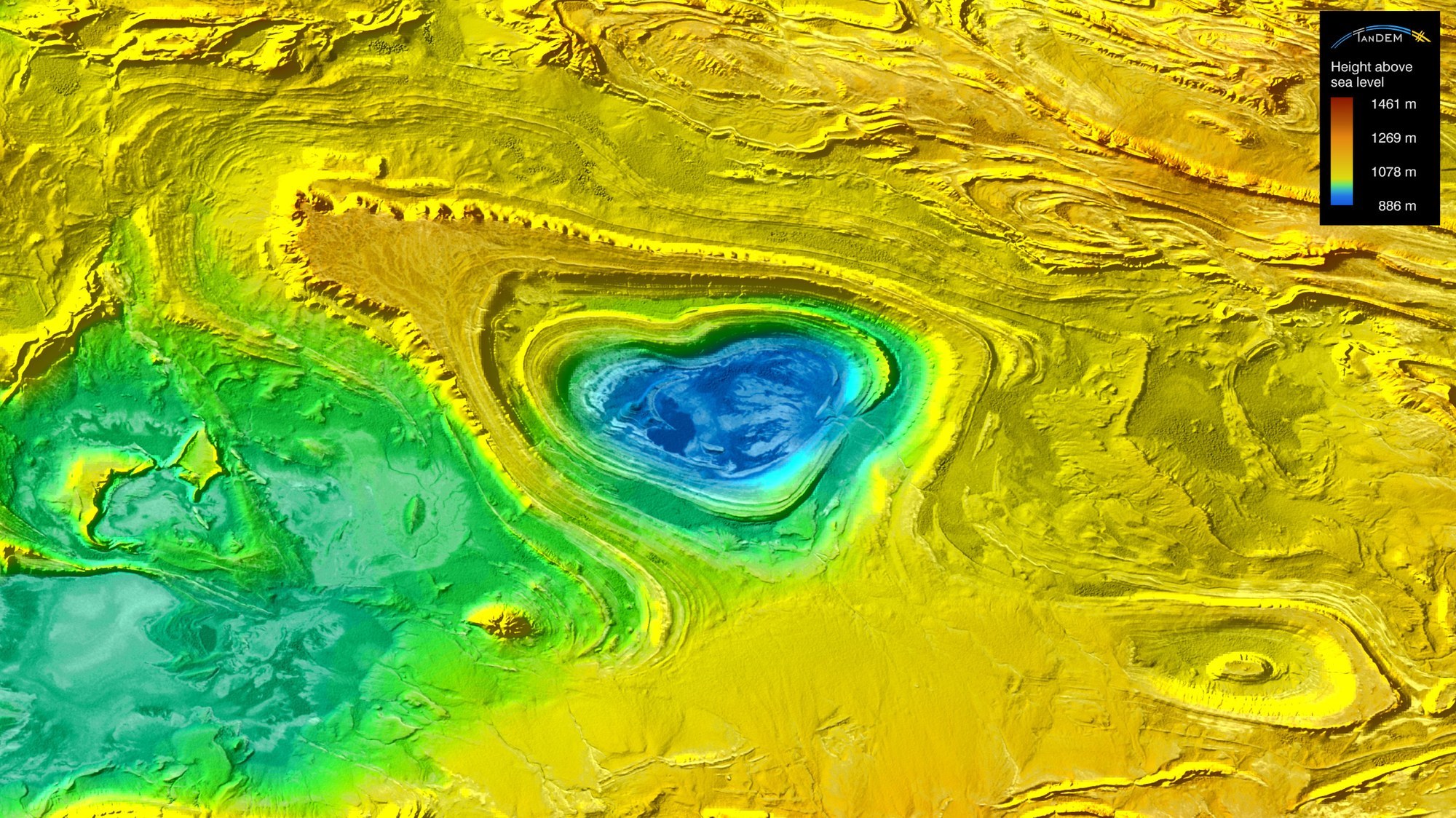 Heart-shaped formation in the Dasht-e Lūt desert in Iran