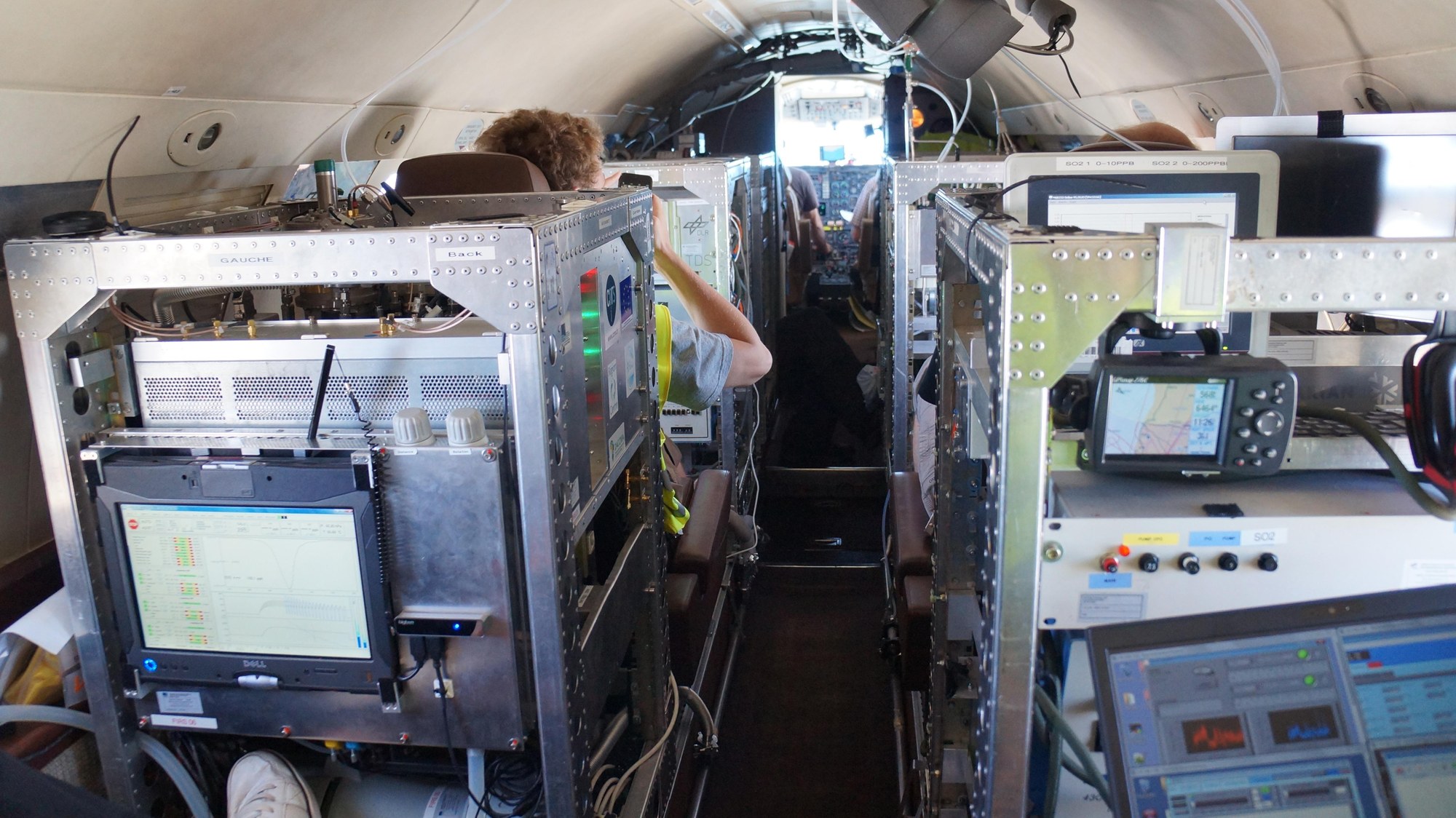 Cabin of the DLR Falcon 20E with measuring instruments