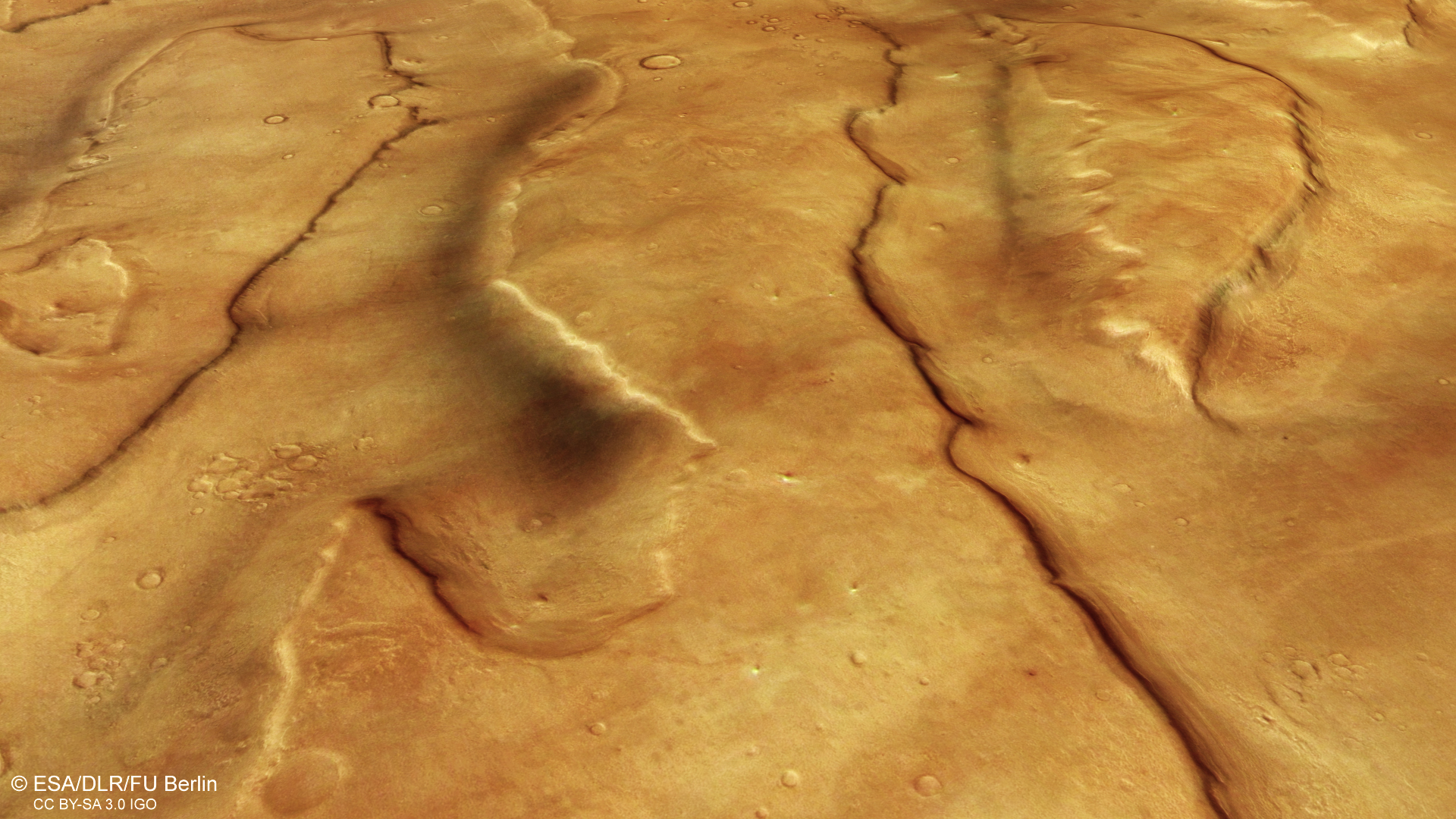 Outflow channels at the mouth of Mamers Valles on Mars