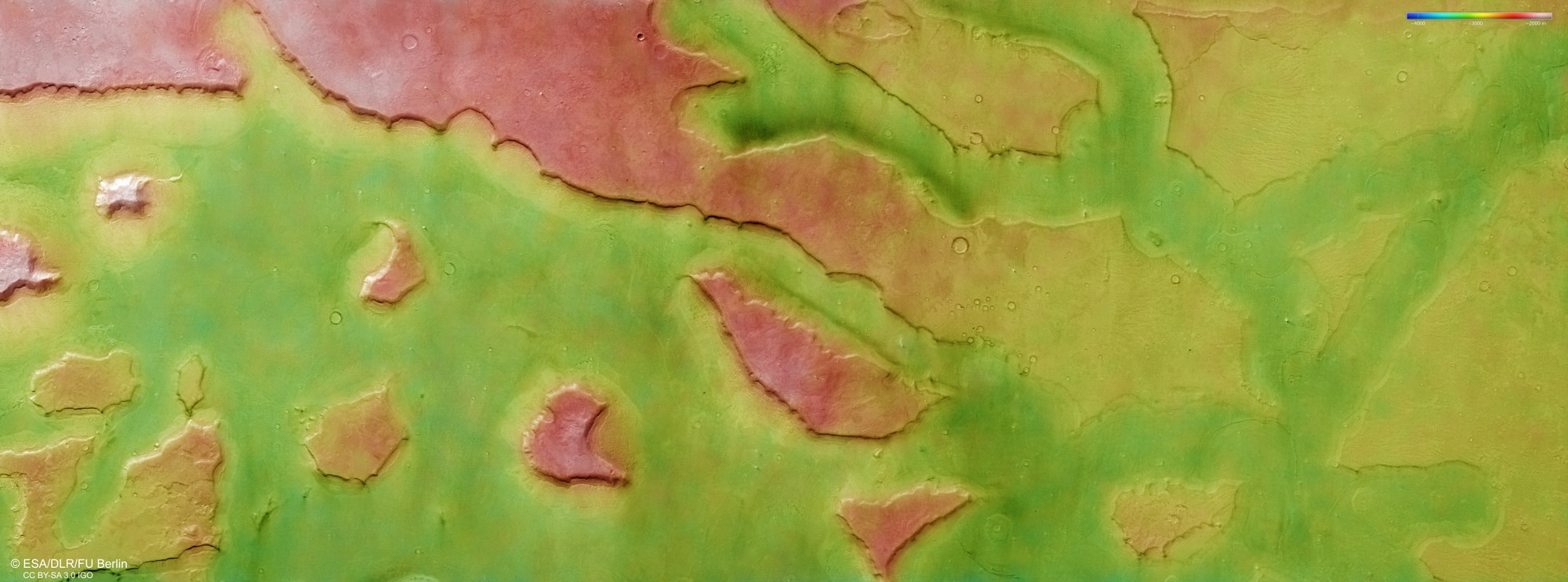 Topographic map of the Mamers Valles in the north of Arabia Terra