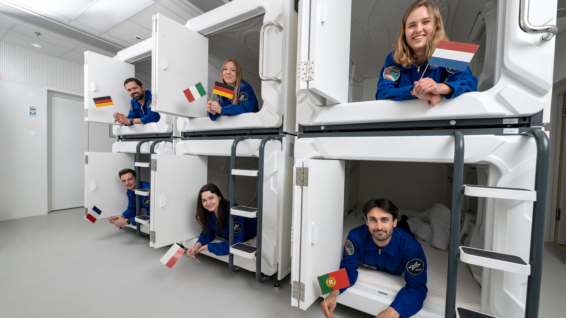 Participants in the SOLIS100 isolation study in their sleeping pods