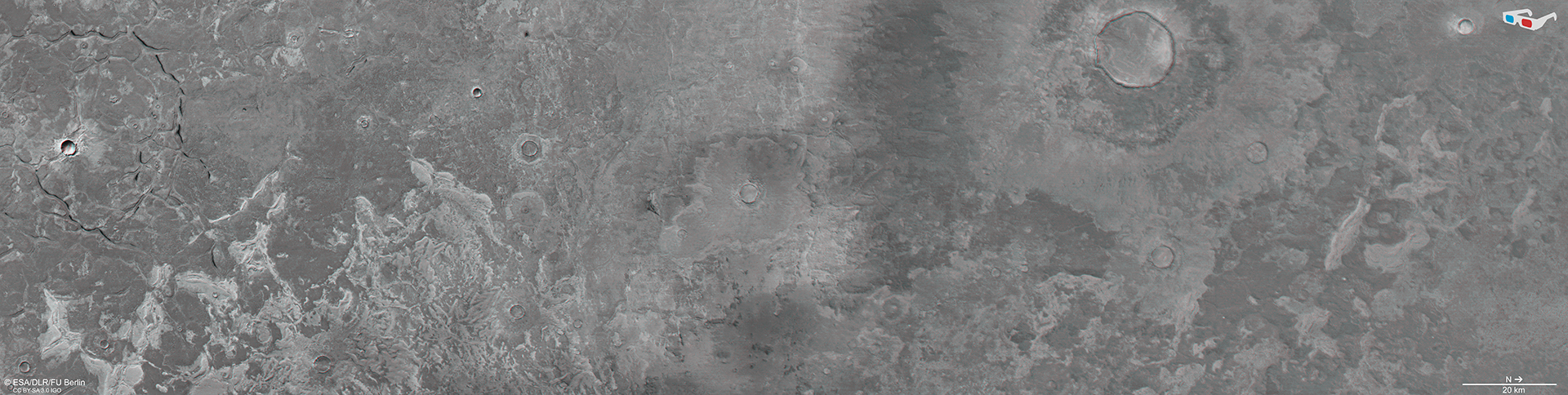 3D (anaglyph) image of a section of Utopia Planitia