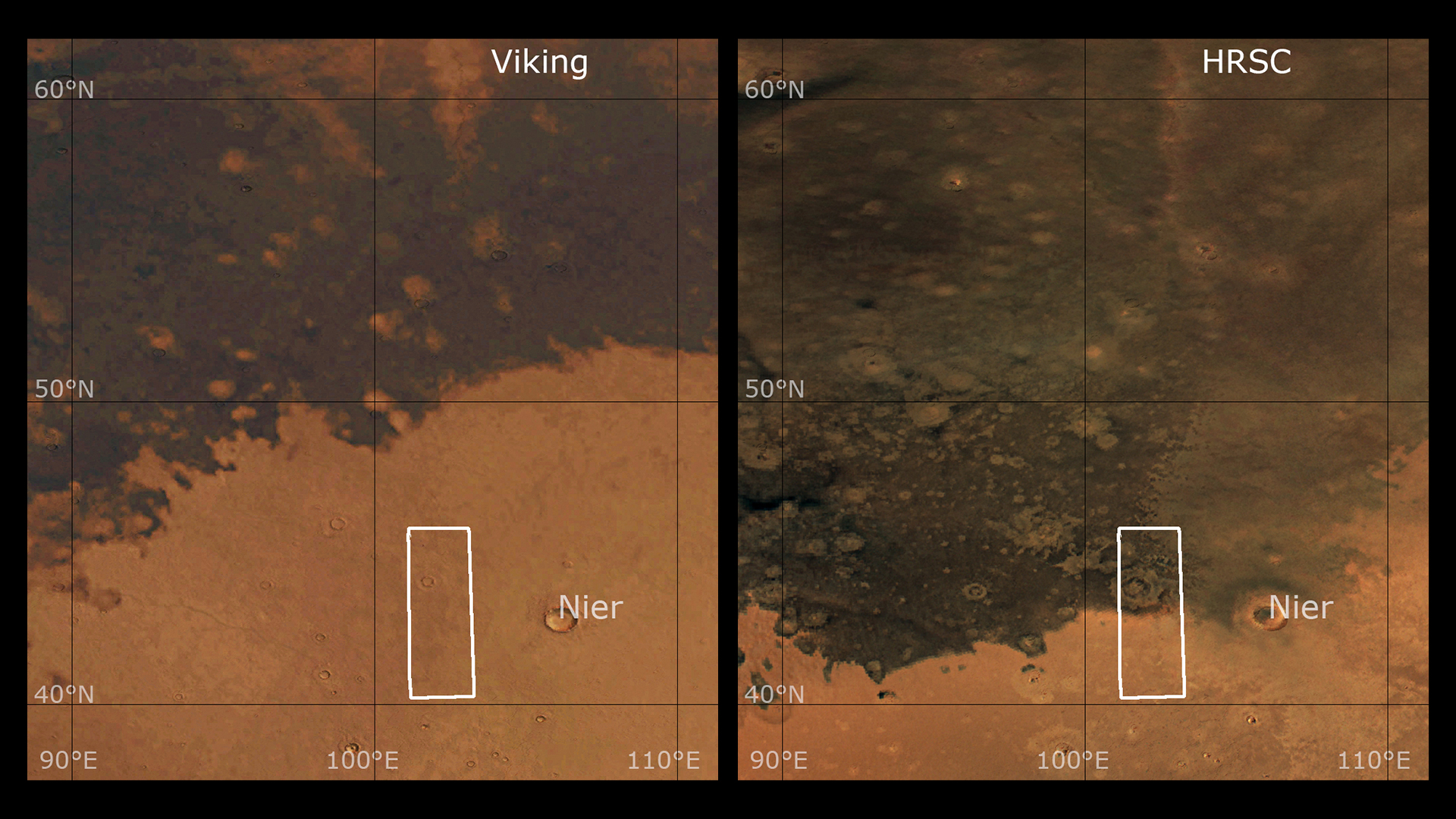 Comparison of ash deposits in a Viking image and the HRSC Mars camera