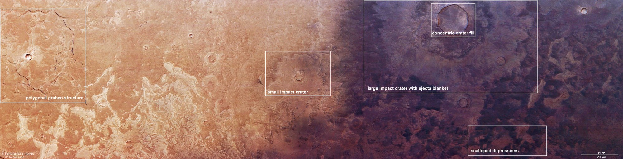 Landscape features in Utopia Planitia