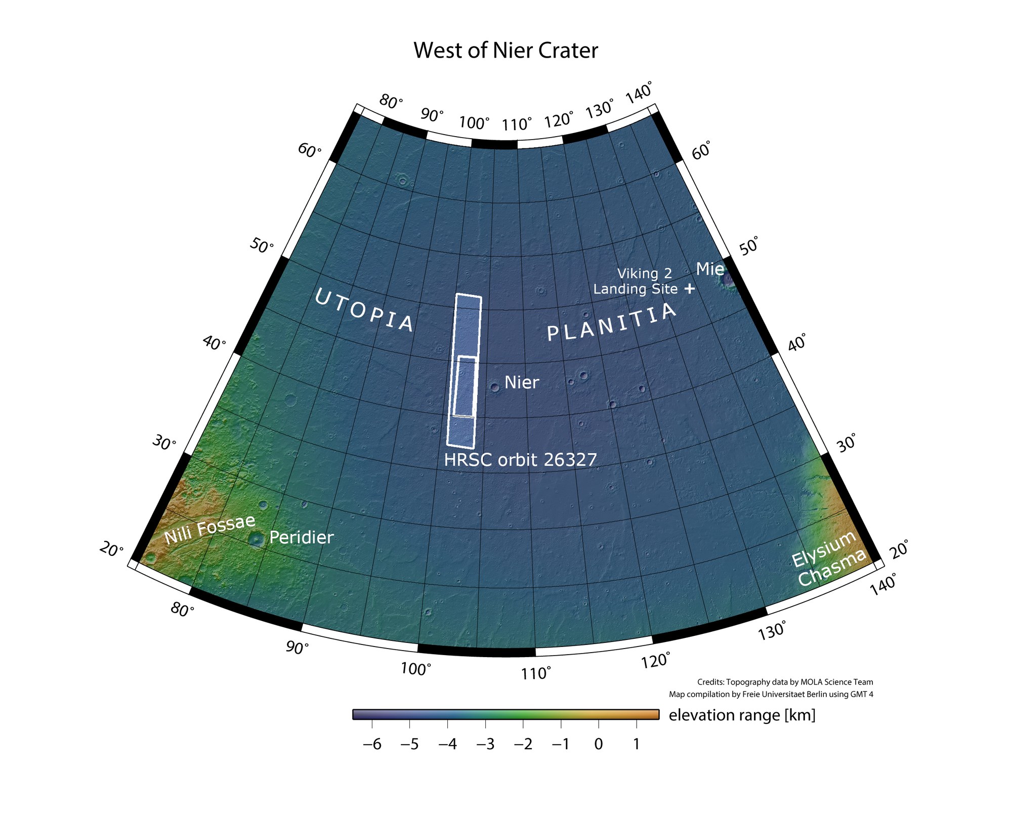 Topographic overview map of Utopia Planitia