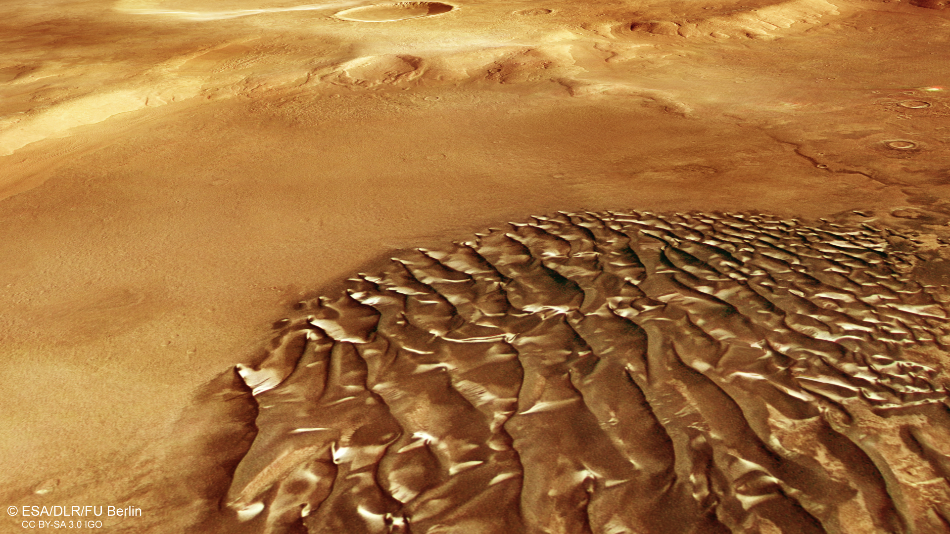Dark dunes with a metallic sheen in Kaiser Crater on Mars