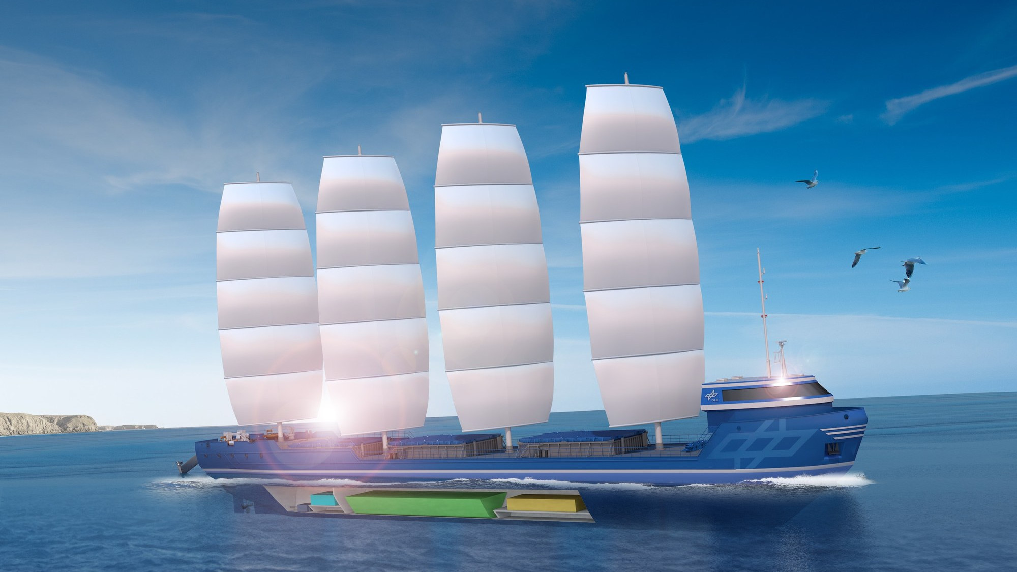 Concept of a sailing cargo ship