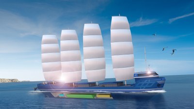 Concept of a sailing cargo ship