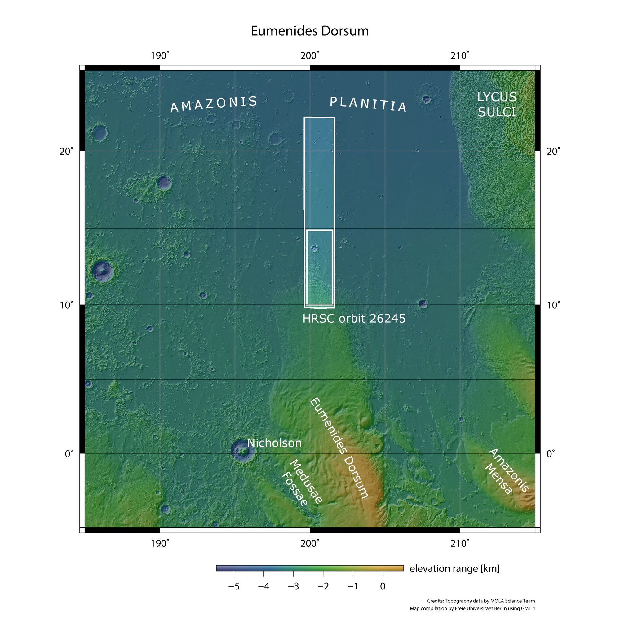 Topographic overview map of the southern Amazonis Planitia