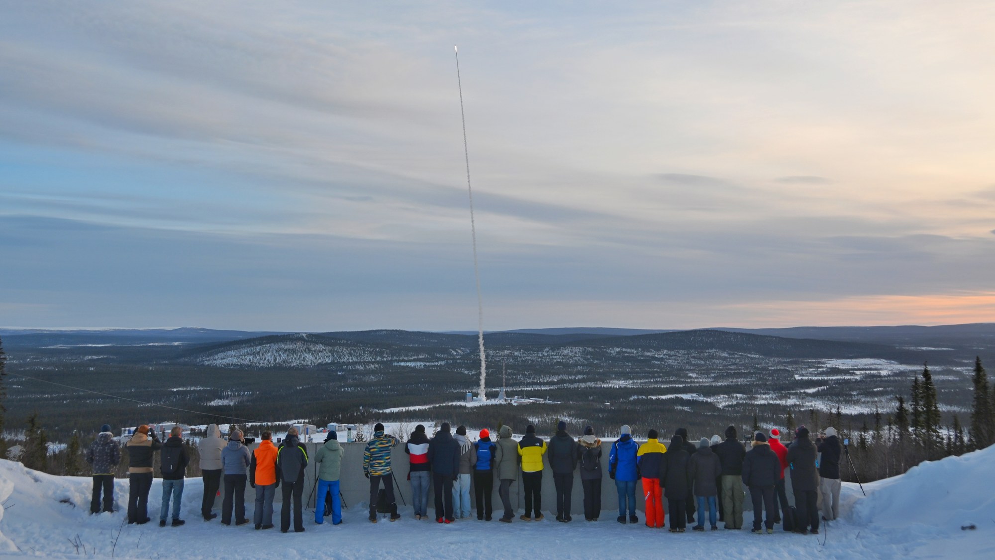 A REXUS rocket launches from the Esrange Space Center in Sweden