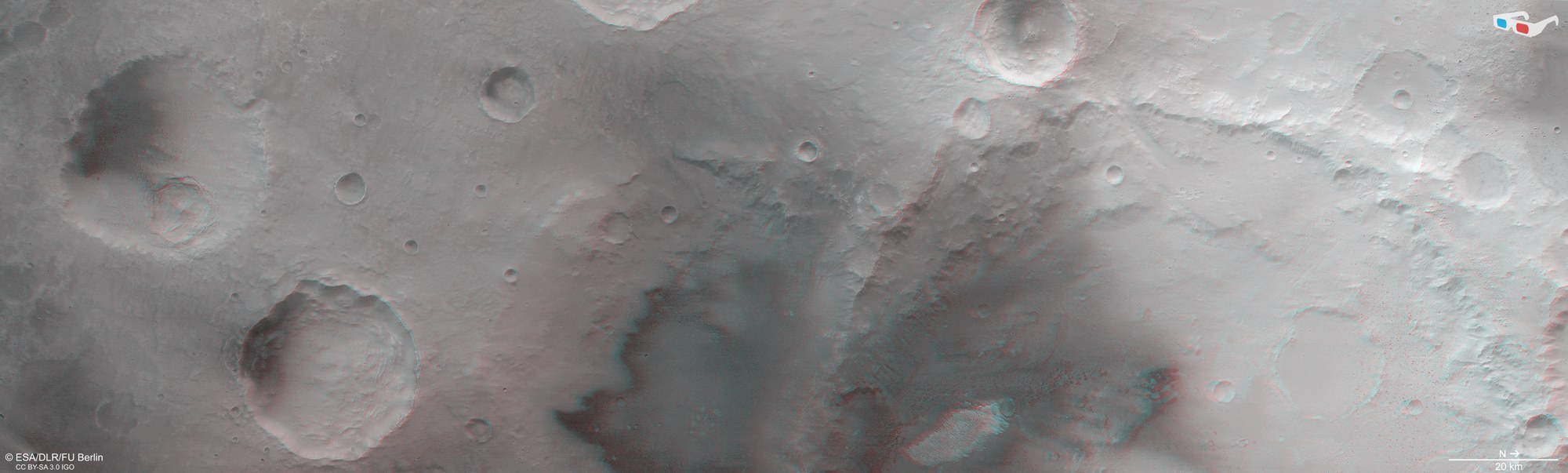 3D (anaglyph) image of Trouvelot Crater on Mars