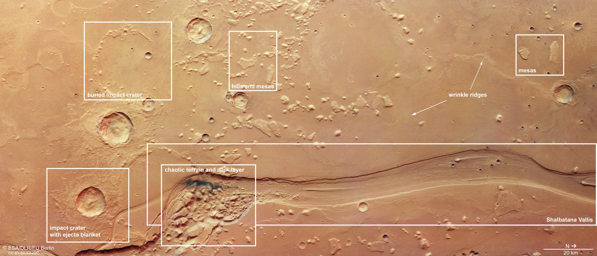 Landforms in and around Shalbatana Vallis in Xanthe Terra