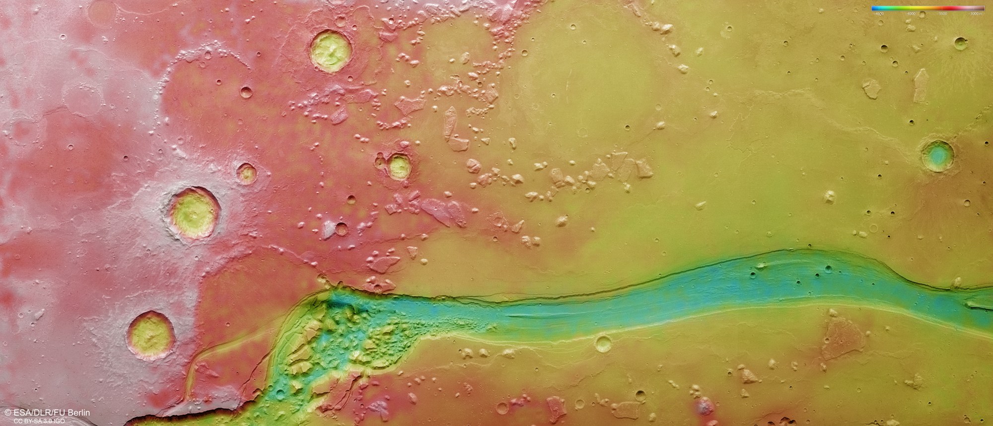 Topographic map of Shalbatana Vallis in Xanthe Terra
