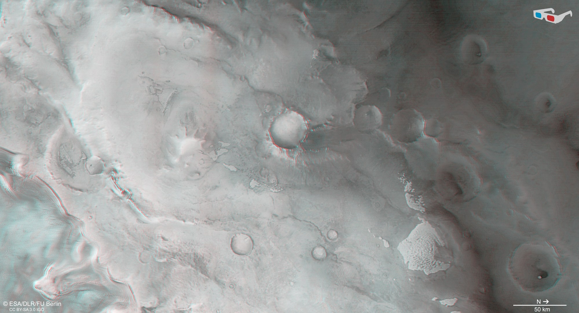 3D (anaglyph) image of Thyles Rupes on Mars